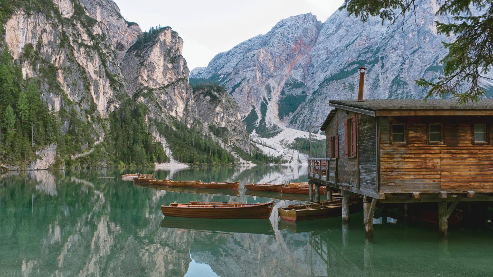 Dolomites Lake Braies summer hike in the mountains