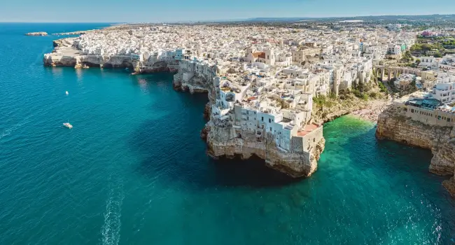 Scenic view of Polignano a Mare, a great destination for an anniversary of birth holiday