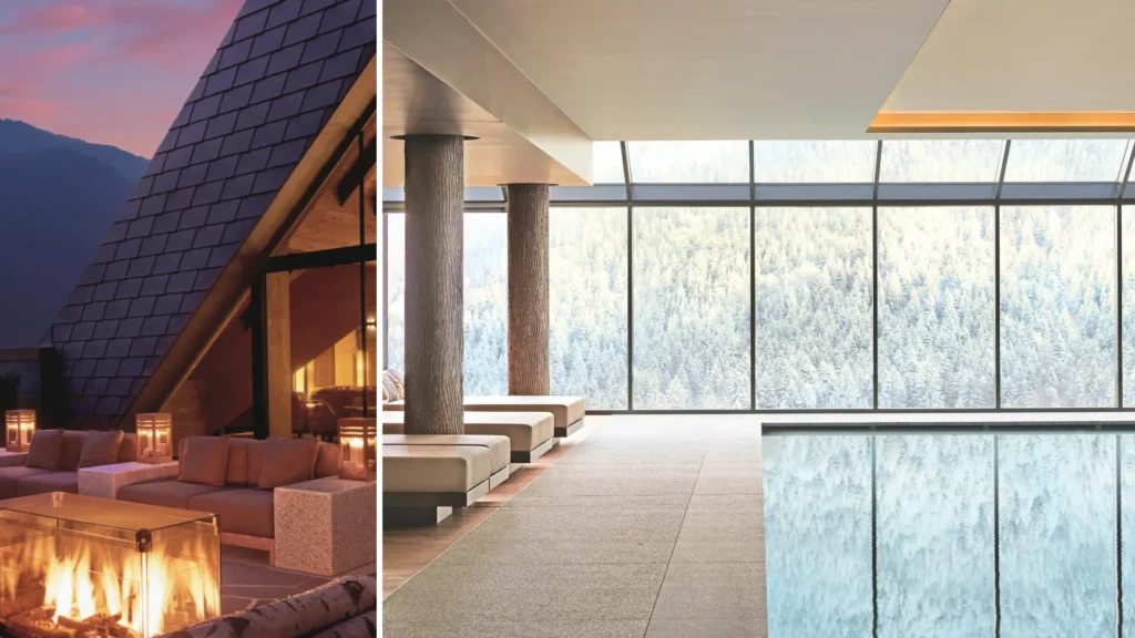 Luxury hotels in the Dolomites: The outdoor spa and pool at Lefay Resort & SPA Dolomiti, a signature wellness experience we include in our Italy trip planning itineraries.