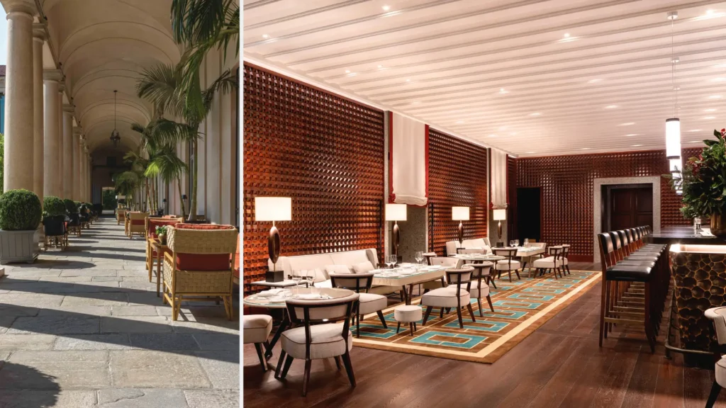 Best hotels in Italy for a honeymoon, Portrait Milano portico and courtyard bar