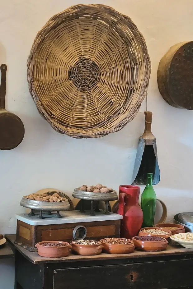 Inside Trullo Sovrano in Alberobello, a display of traditional peasant food, Puglia