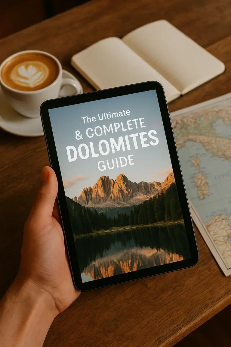 Free and Complete Dolomites Guide on a tablet held in hand | Design Your Italy
