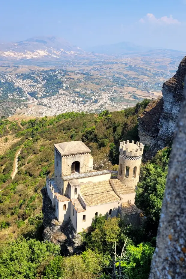 Pepoli Castle nestled on the cliffs below Erice, Sicily.