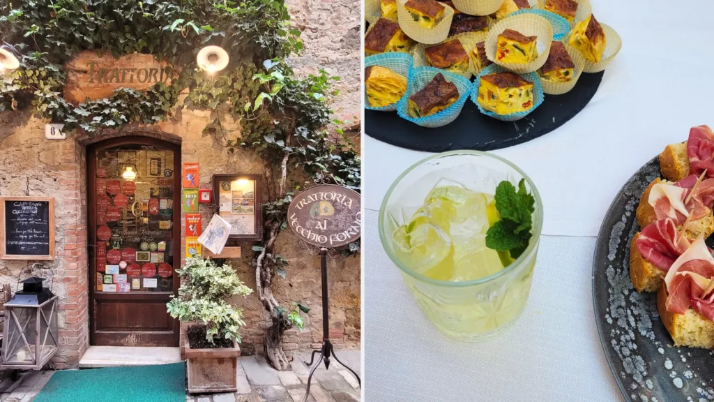 Italian dining in typical trattoria and traditional aperitivo on a luxury Italy holiday