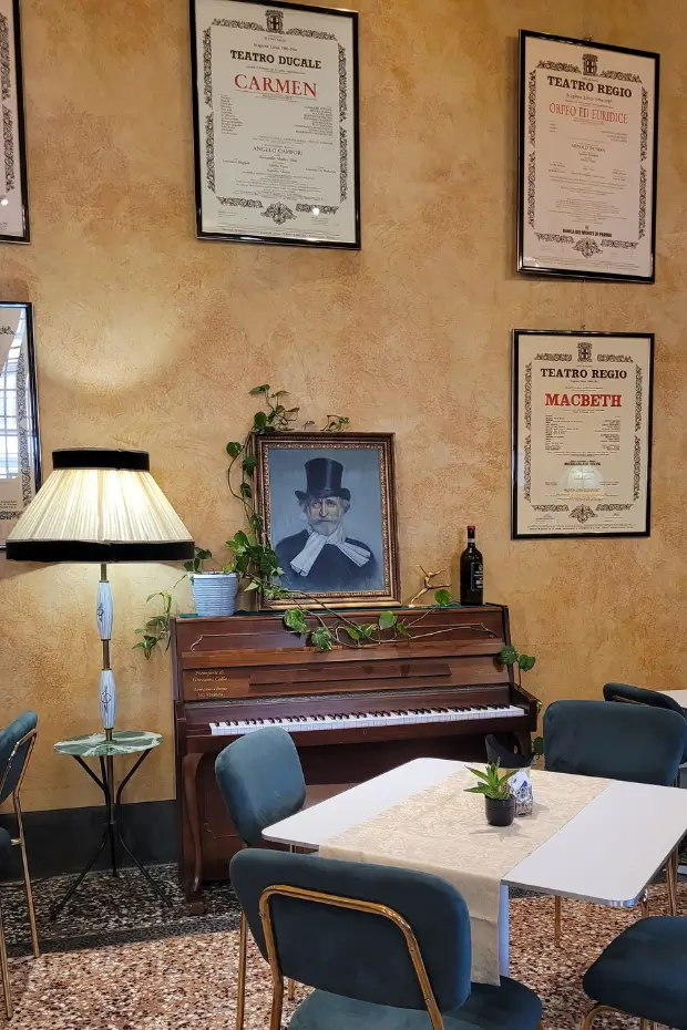 Teatro Regio Parma interior with Verdi portrait, music tradition in Italy.