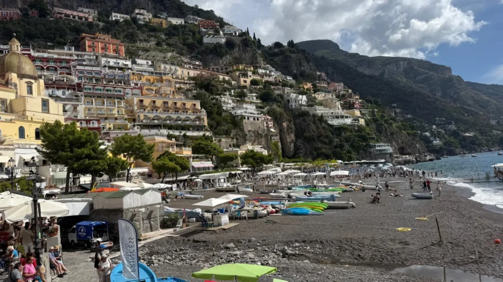 Positano's beach and town rising up the hillside